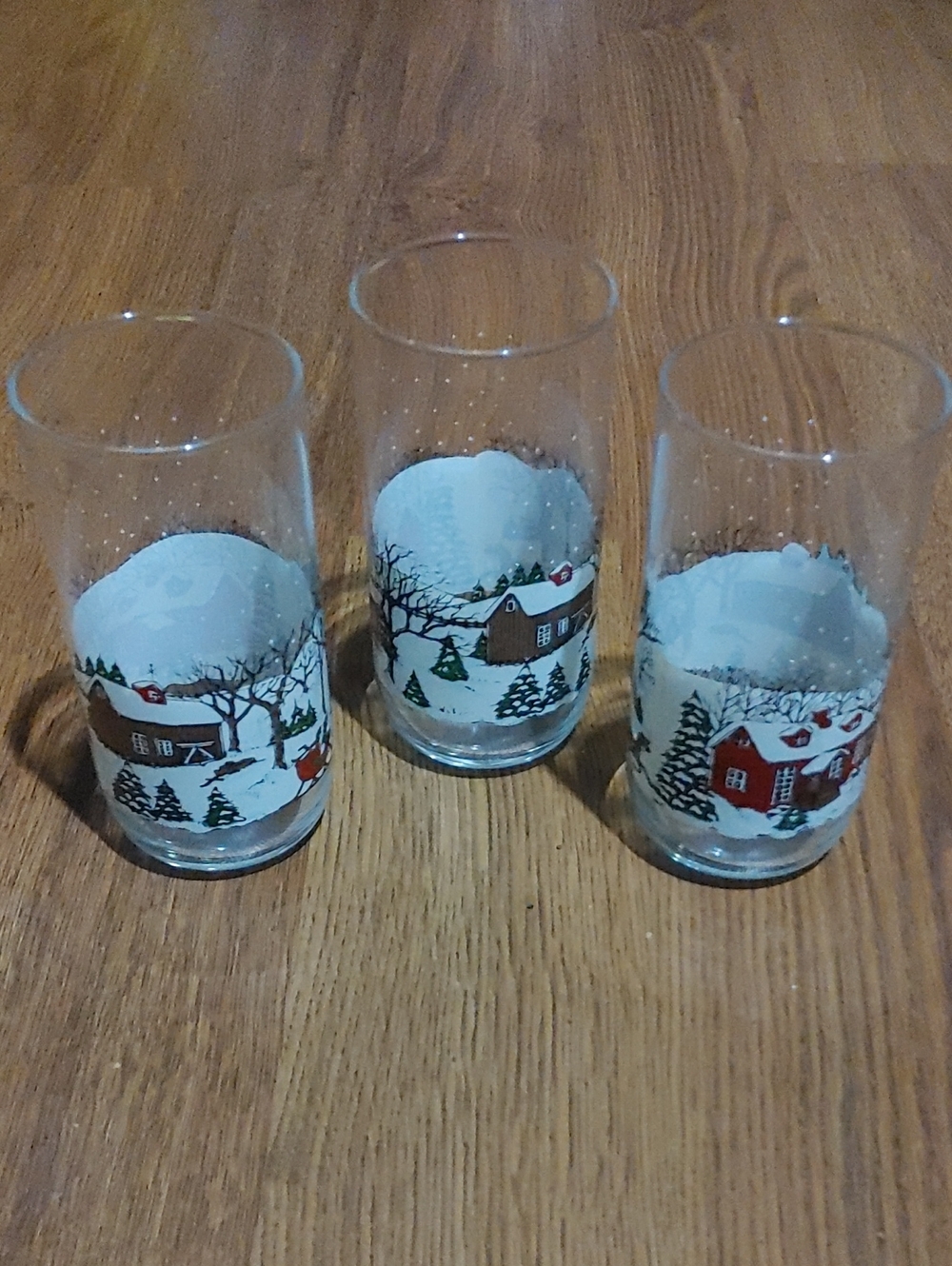 Set of 3 Holiday Snow Village Drinking Glasses - Red & Green